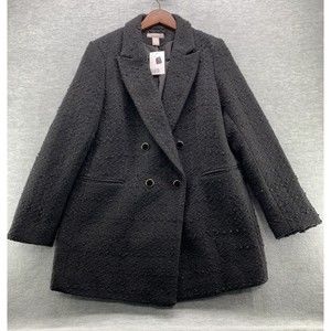 H&M WOMEN'S BLACK STRAIGHT CUT BOUCLE JACKET SIZE LARGE